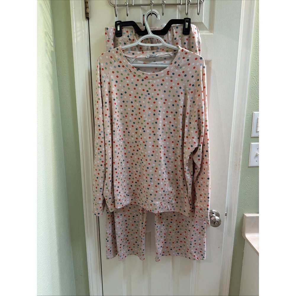 Mary Square Women's Pajamas Sz XL Pants Top Polka Dot Soft Pink Sleepwear Set